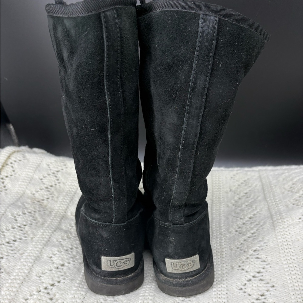 UGG Alber Mid-Calf Black Suede Boots Women’s Size 7 Fur Lined Side Zip - Picture 4 of 11